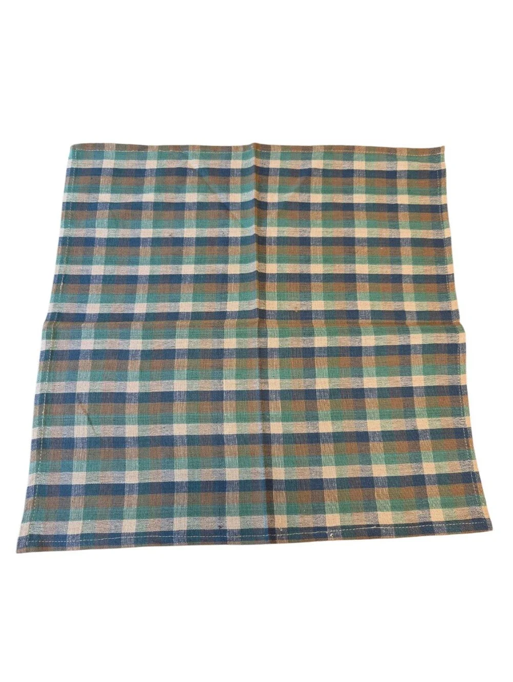 Plaid Cloth Dinner Napkins Set of 4 Blue Green Tan 19x19 Cottage Farmhouse Linen